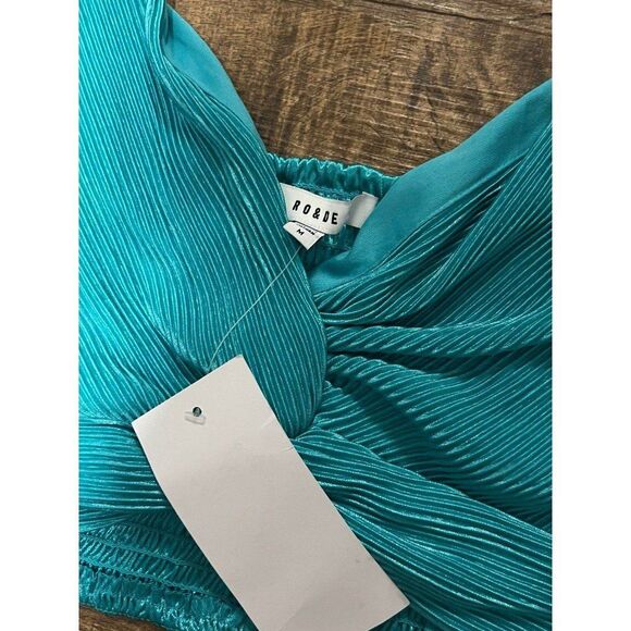 RO & DE wrap cropped plisse turquoise top NWT - Picture 3 of 3
